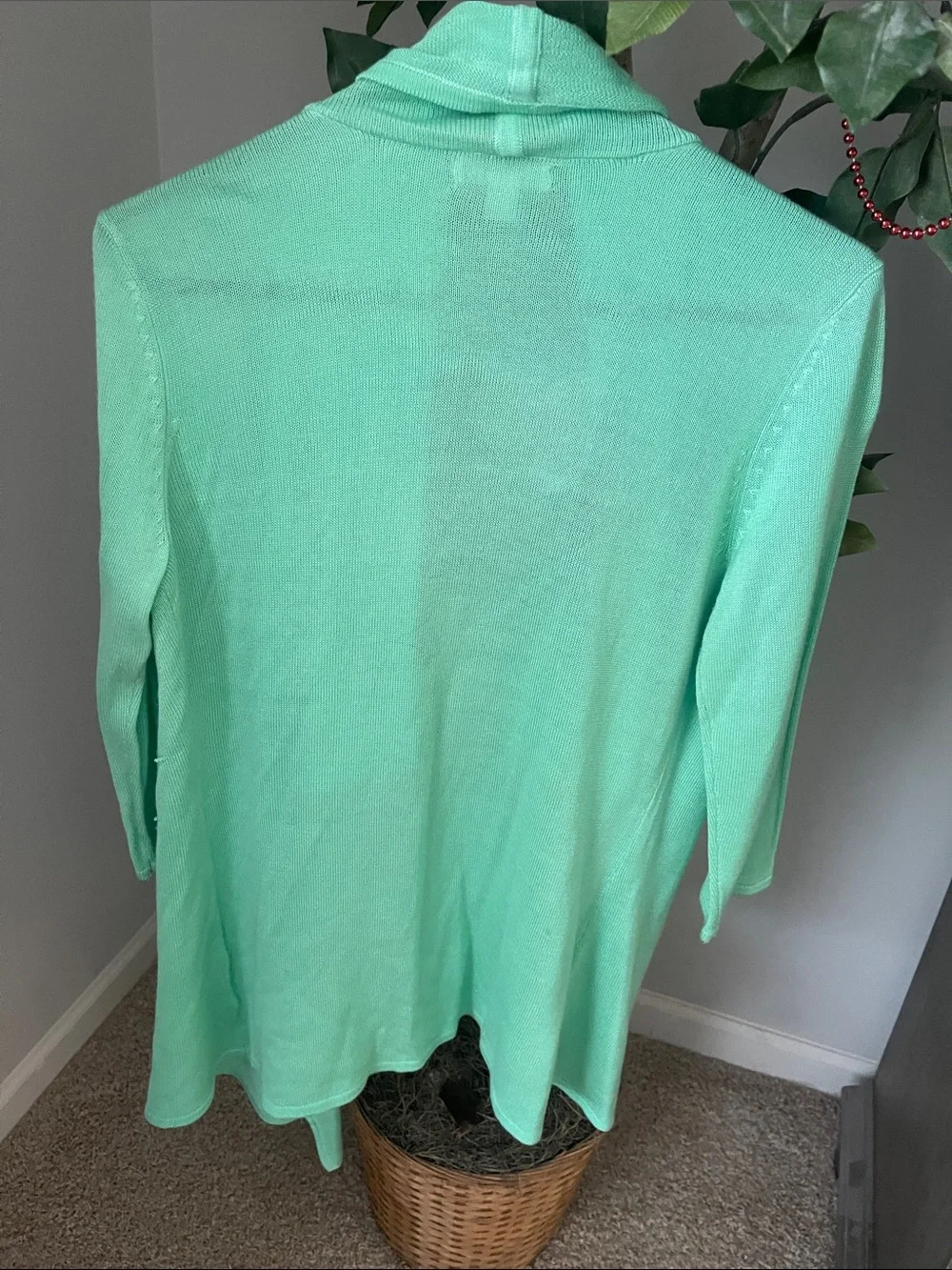 New York & Company Mint Open-Front Draped Cardigan